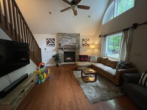 Smart TV, fireplace, foosball, offices