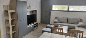Family Apartment | Living area | 32-inch plasma TV with digital channels, TV - AVR DELUXE SUITES 6 AIRPORT FREE SHUTTLE (Markopoulo Mesogaias)