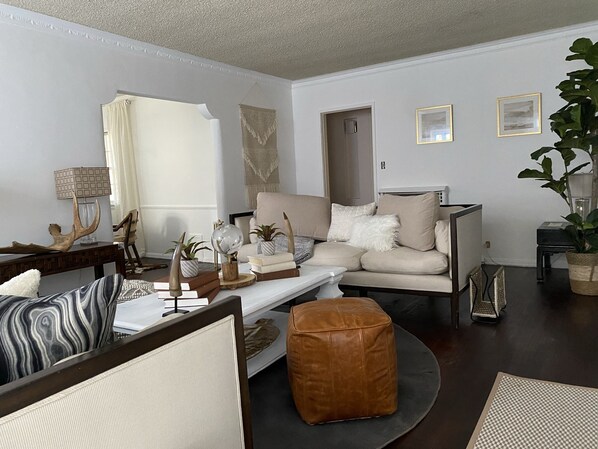 DVD player, books, video library, stereo