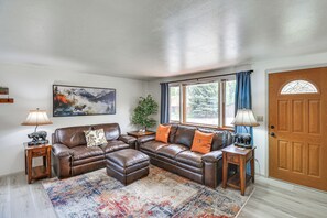 TV, fireplace, DVD player, books