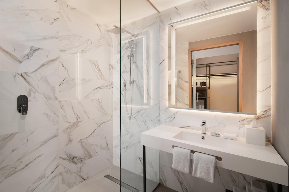 Dusche, Regendusche, Designer-Toilettenartikel, Haartrockner