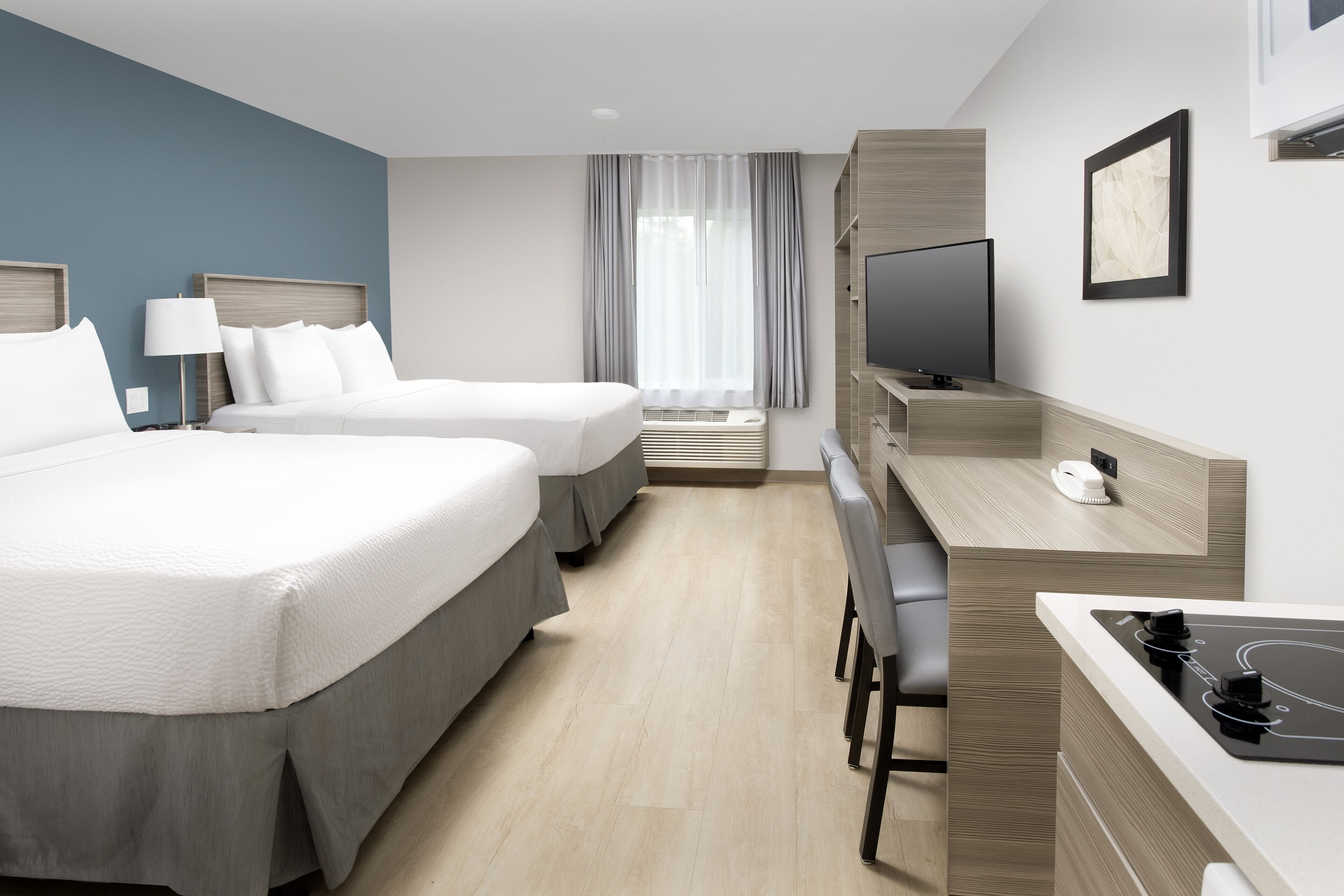 individually decorated, individually furnished, desk, laptop workspace