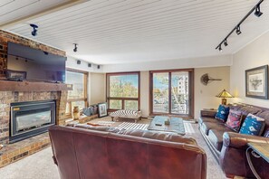 Télévision, cheminée, lecteur de DVD