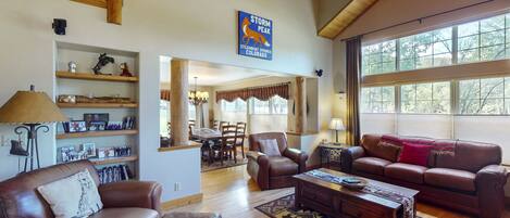 TV, fireplace, DVD player, books