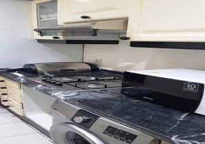 Réfrigérateur, micro-ondes, plaque de cuisson