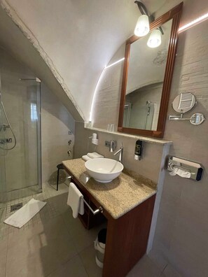 Hair dryer, towels, toilet paper
