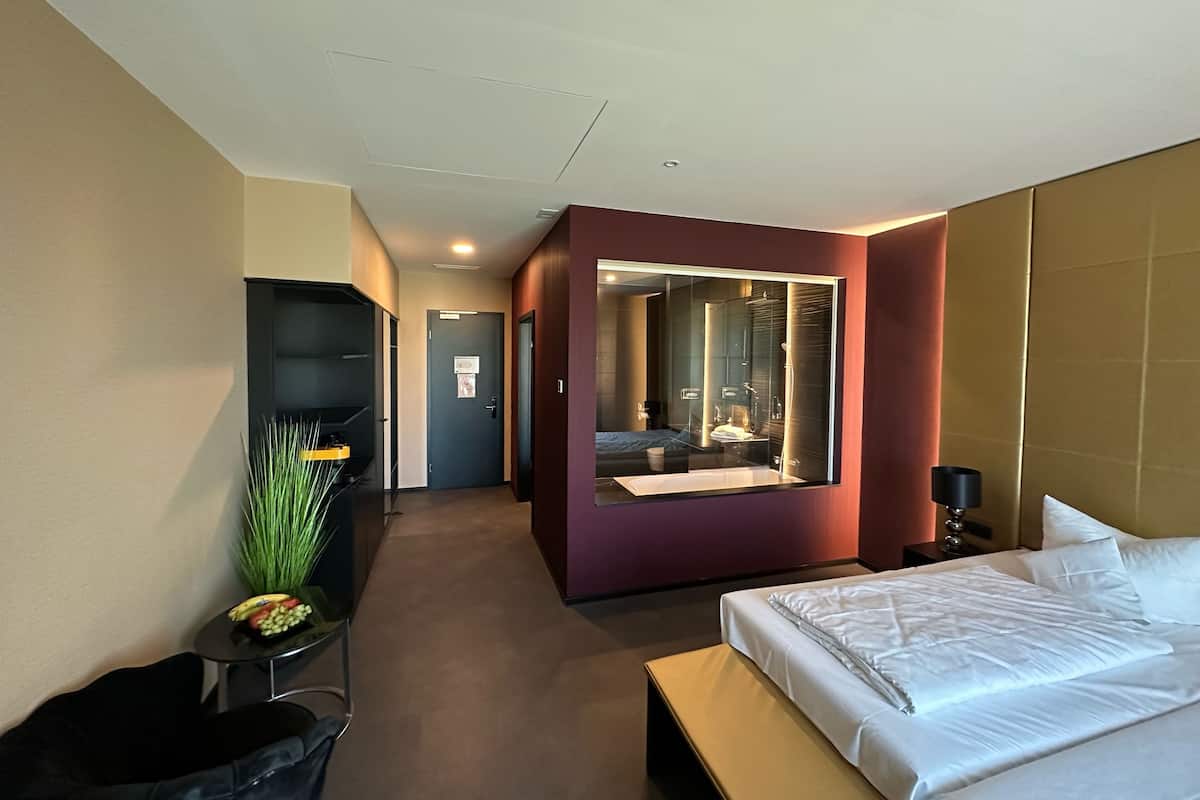 Hypo-allergenic bedding, desk, blackout drapes, soundproofing