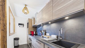Fridge, microwave, dishwasher