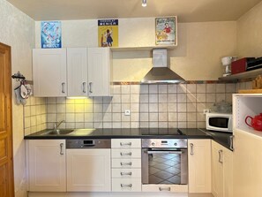 Fridge, microwave, dishwasher