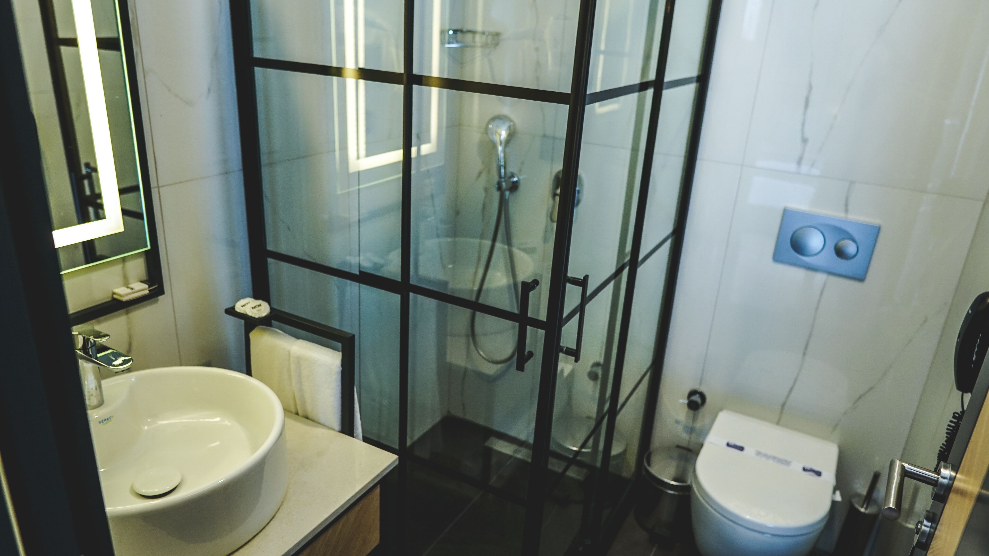 junior room(next to the elevator)) | bathroom | shower, free toiletries, hair dryer, bathrobes