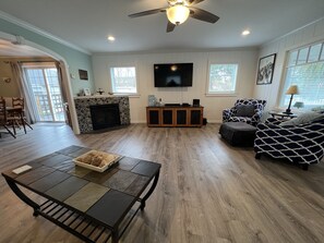 TV connectée, cheminée, lecteur de DVD