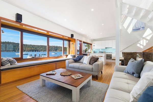 Spacious living room overlooking beautiful Pittwater