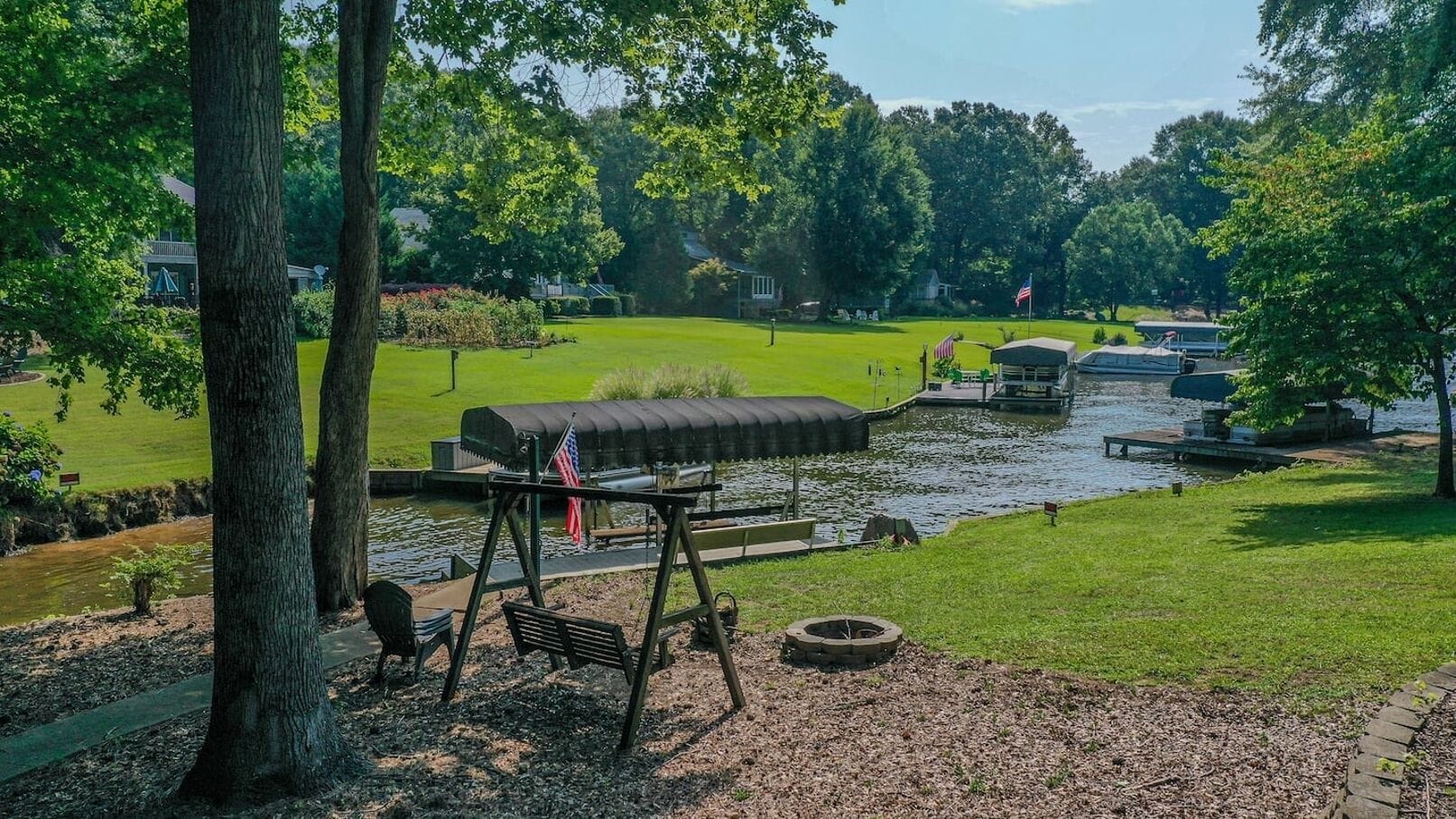 Amazing Lakefront flat backyard with multiple spots to entertain