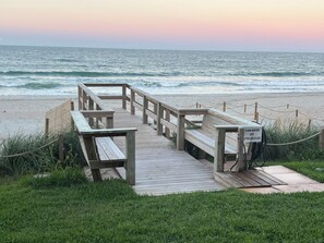 On the beach, sun-loungers, beach towels
