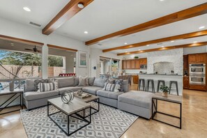 Smart TV, fireplace, video games, table football