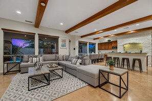 Smart TV, fireplace, video games, table football