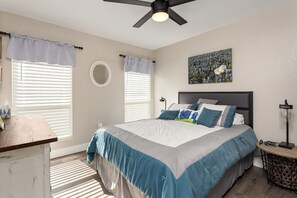 3 bedrooms, desk, iron/ironing board, travel cot