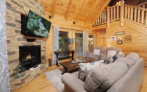 TV, fireplace, video games