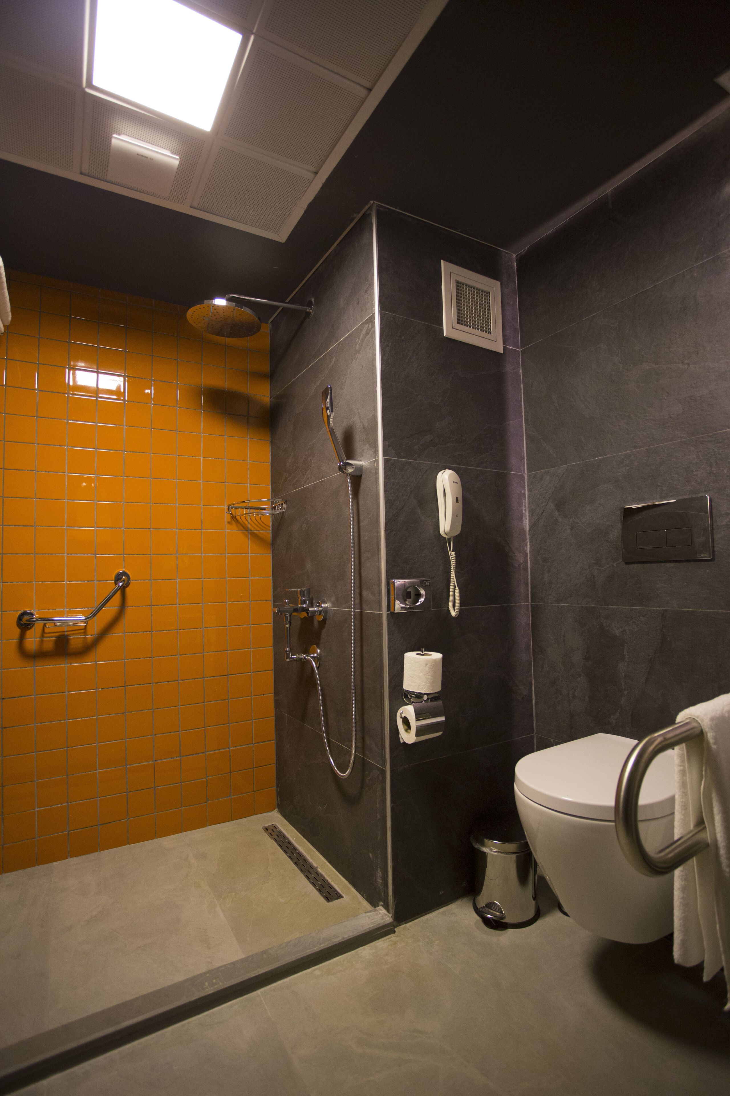 room, 1 queen bed, accessible, non smoking (roll-in shower) | bathroom | combined shower/bathtub, free toiletries, hair dryer, bathrobes