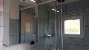 Shower, hair dryer, bidet, towels