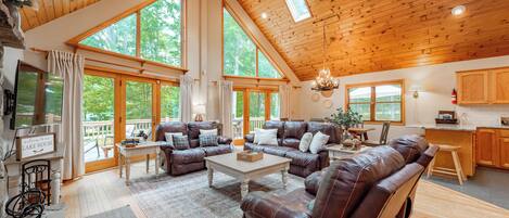 Smart TV, chimenea, reproductor de DVD y libros