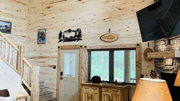 Smart TV, fireplace, foosball