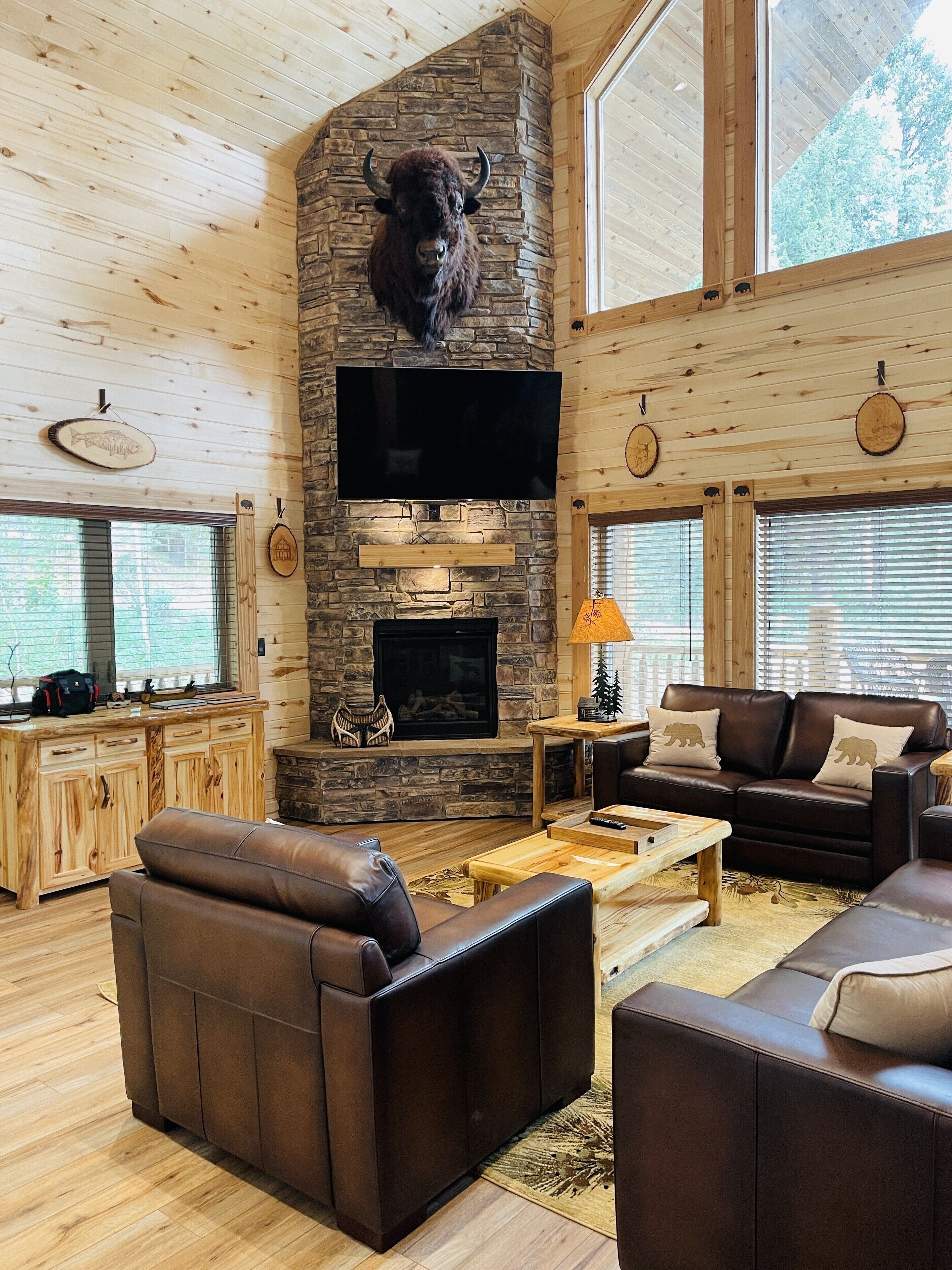 Smart TV, fireplace, foosball