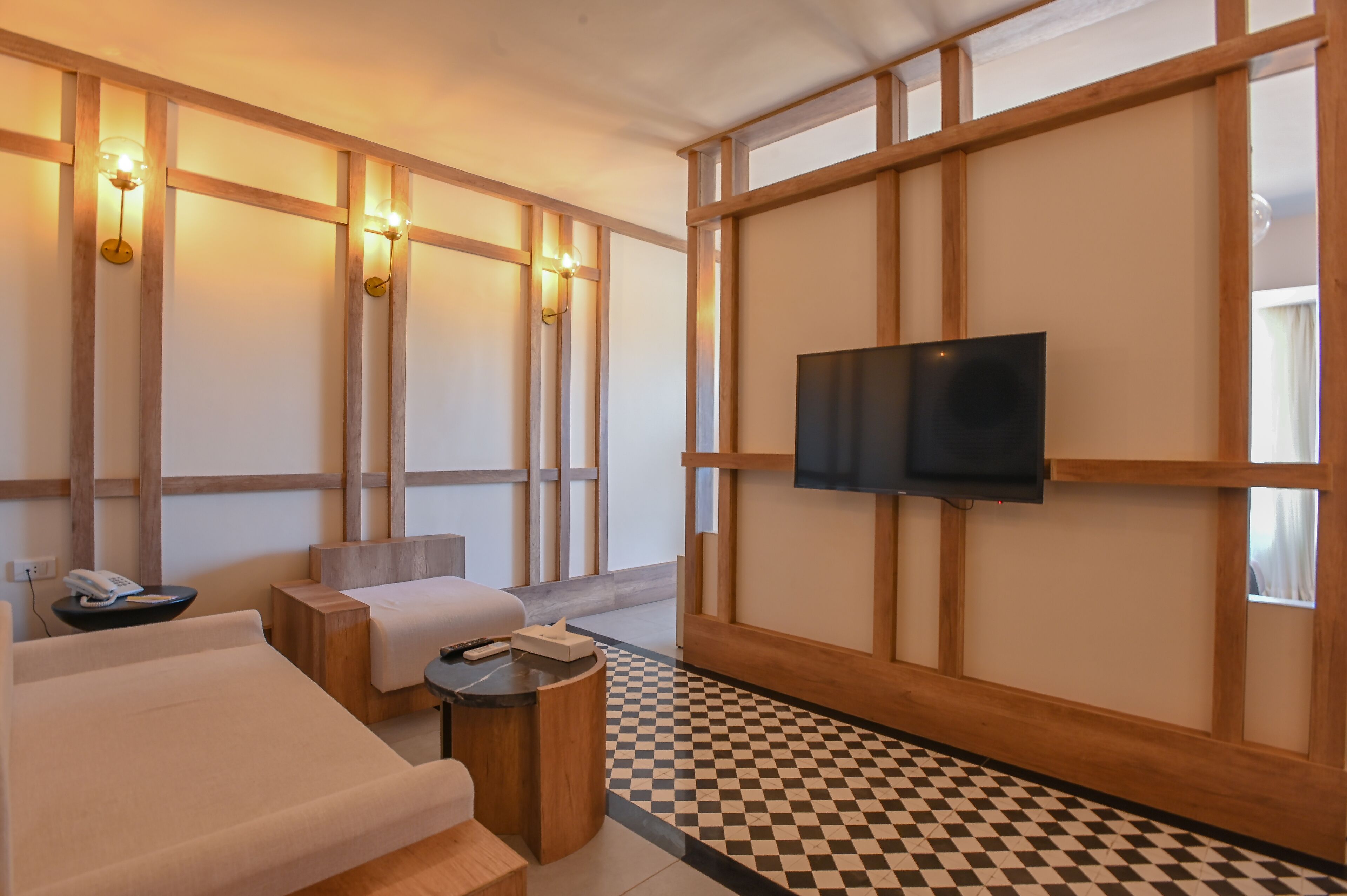 senior room, sea view | living area | 40-inch lcd tv with satellite channels, tv