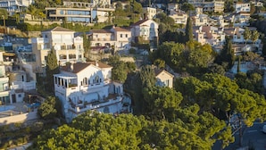 Vista aèria d'una zona residencial amb cases, arbres i un carrer.