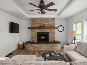 TV, fireplace