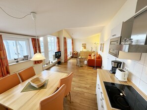 Fridge, microwave, dishwasher, coffee/tea maker