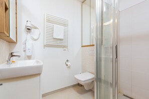 Regadera, secadora de cabello, toallas