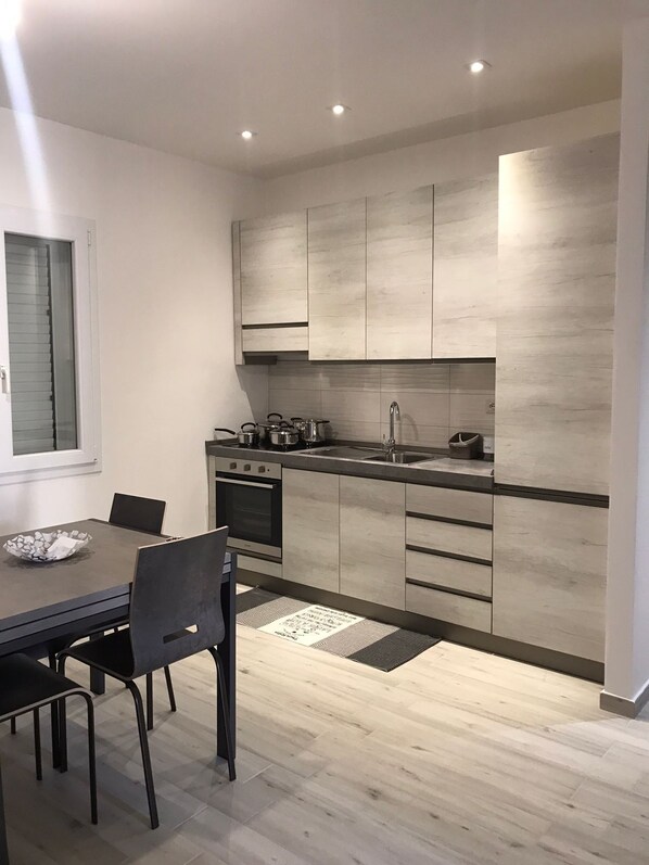 Fridge, oven, stovetop, cookware/dishes/utensils