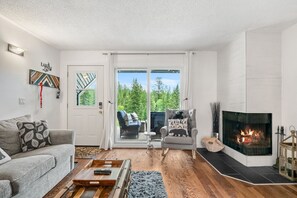 TV connectée, cheminée, livres