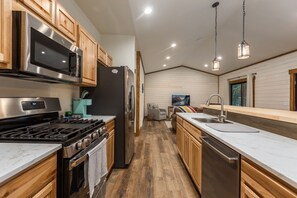 Fridge, microwave, oven, dishwasher