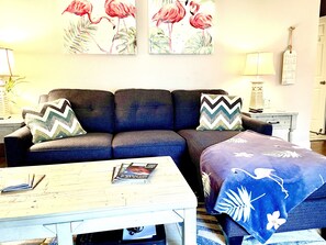 Smart TV, fireplace, table tennis, books