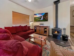 Smart TV, fireplace, video games