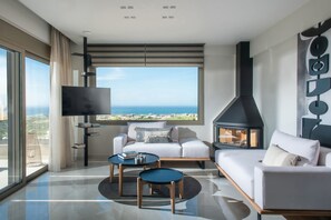 TV connectée, cheminée, livres