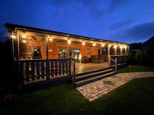 Great vacation home Rybak with box spring beds and large covered terrace