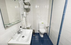 Bathroom features a white sink, glass shelf, and mirror.