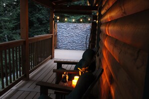 Terrace/patio - Custom Log Cabin on Wild Ammonoosuc River (Bath)