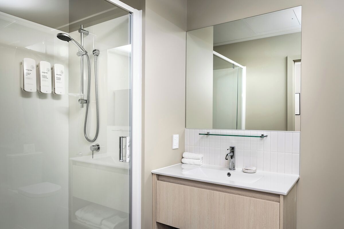 shower, free toiletries, hair dryer, towels