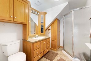 Combined shower/tub, hair dryer