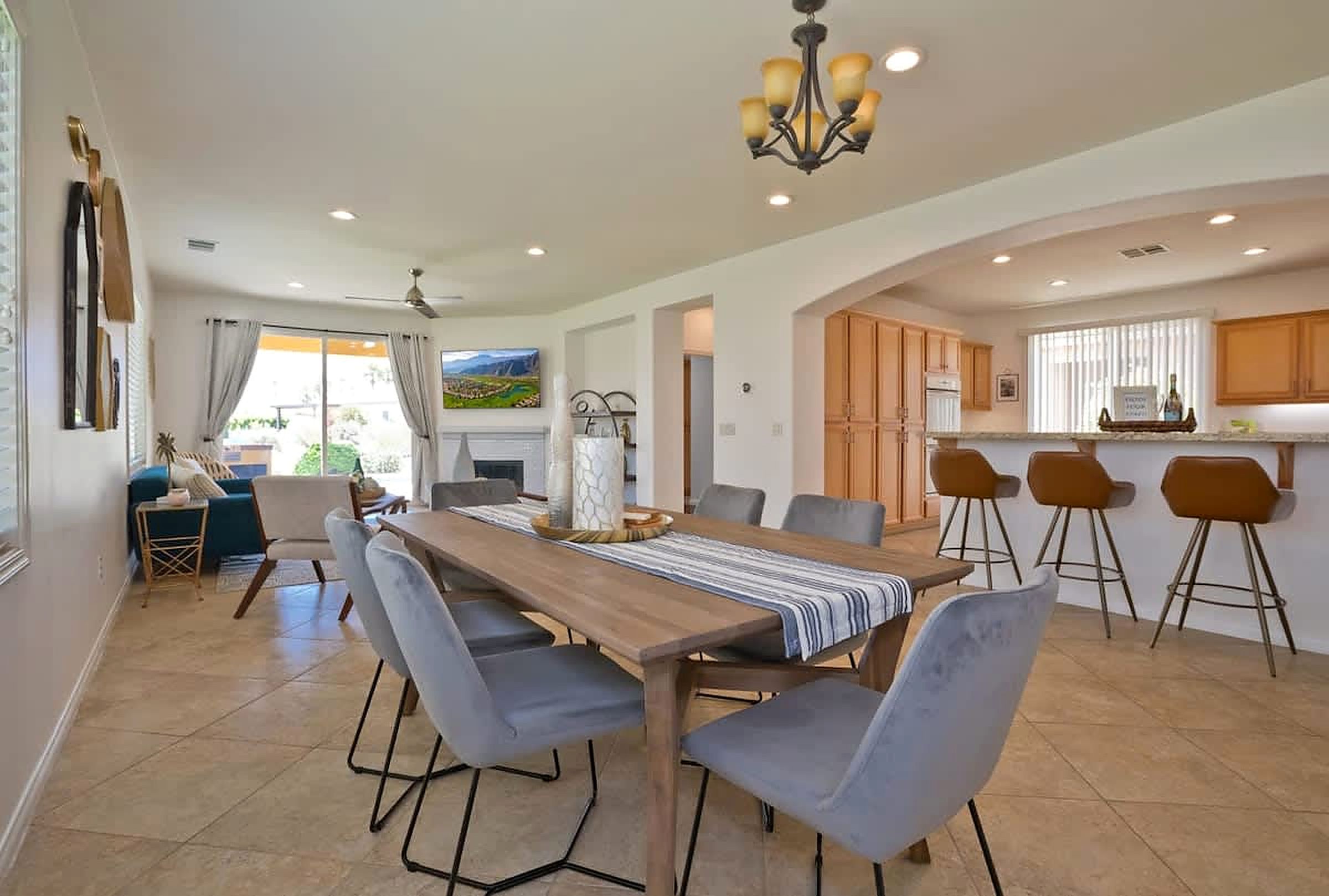 Dining table for the group next to the breakfast bar