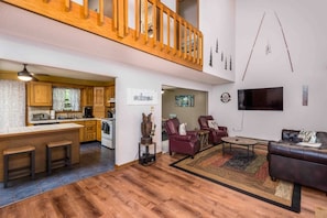 TV, fireplace, offices