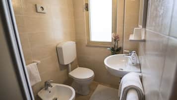 Shower, hair dryer, bidet, towels