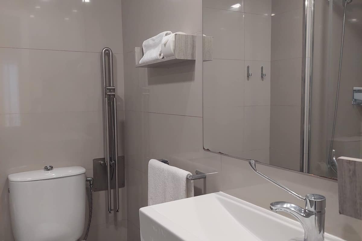 standard double room | bathroom | shower, free toiletries, hair dryer, towels