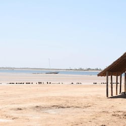 On the beach, sun loungers, beach umbrellas, beach towels