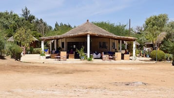 On the beach, sun-loungers, beach umbrellas, beach towels
