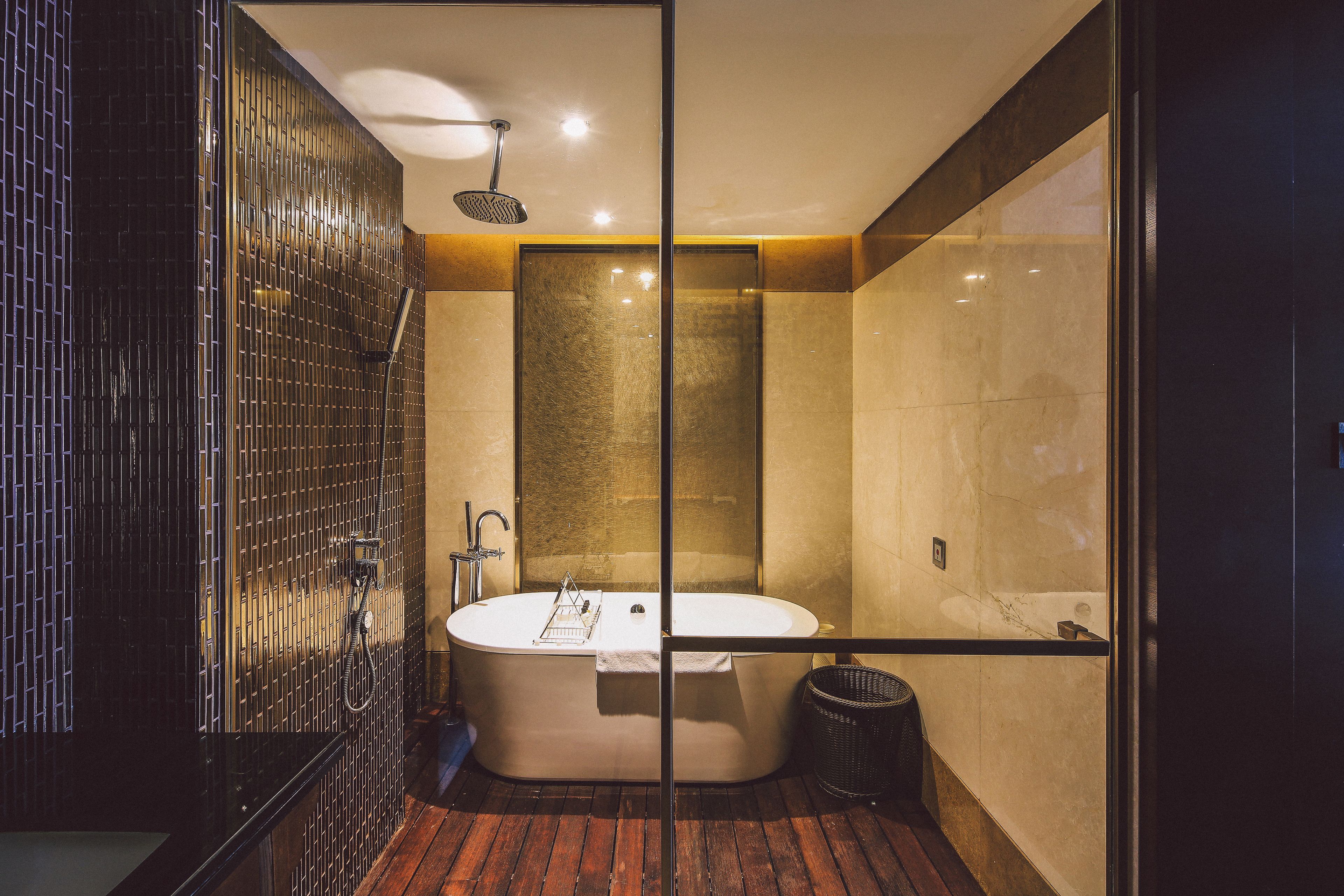 water terrace view suite | bathroom | separate bathtub and shower, deep-soaking bathtub, rainfall showerhead